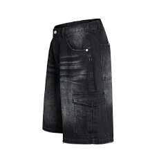 批发夏季新款水洗猫须工装牛仔短裤男女中性款宽松做旧五分<b class='q'>潮</b>牌中裤