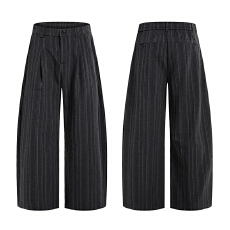 批发<b class='q'>美式</b>高级感竖条纹褶皱垂感弯刀<b class='q'>休闲</b>裤男女宽松直筒阔腿拖地长裤子