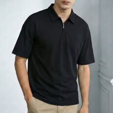 实拍2026夏季新款纯色百搭半拉链POLO衫短袖男宽松百搭翻领T恤