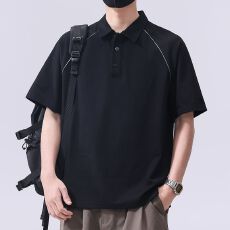 实拍2026夏季新款时尚潮流牛角袖POLO衫短袖男宽松百搭翻领T恤