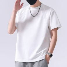 批发实拍2026新款圆领纯色拼接时尚舒适纯棉宽松百搭潮流T恤