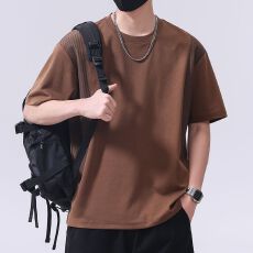 批发实拍2026<b class='q'>夏</b>季新款圆领纯色拼接时尚舒适纯棉宽松百搭潮流弹力T恤