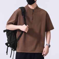 批发实拍2026<b class='q'>夏</b>季新款立领半拉链时尚舒适纯棉宽松百搭潮流T恤