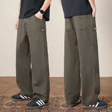 批发实拍2026夏季新款复古仿牛仔洗水直筒休闲裤男半松紧腰设计长裤