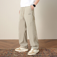 实拍2026夏季新款冰丝休闲裤男宽松潮流百搭直筒松紧腰裤子