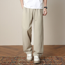 实拍2026夏季新款莱赛尔天丝棉休闲裤男宽松潮流百搭裤脚抽绳裤子