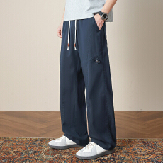 实拍2026夏季新款莱赛尔休闲裤男天丝仿牛酵洗直筒松紧腰长裤男