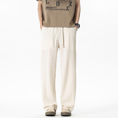 批发实拍2026夏季冰丝裤子男潮流港风百搭宽松直筒垂坠感阔腿休闲裤