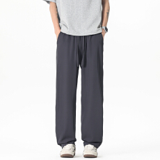 批发实拍2026夏季冰丝裤子男潮流百搭绣标宽松直筒垂坠感阔腿休闲裤男