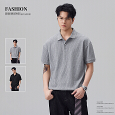 批发实拍2026新款老钱风竖条翻领POLO衫男士夏季潮流休闲针织上衣