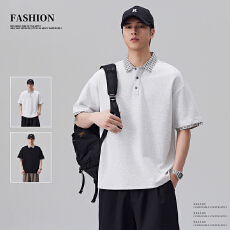 实拍2026新款美式潮流半拉链POLO衫男士夏季撞色翻领上衣T恤