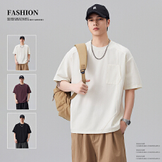 实拍2026夏季新款美式结构短袖T恤男纯色宽松设计感上衣