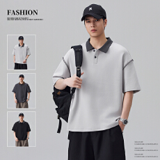 批发实拍2026夏季高级潮流撞色polo衫男宽松休闲翻领男士短袖t恤