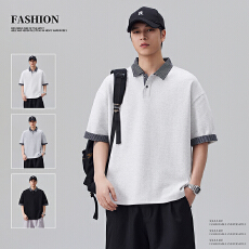 批发实拍2026新款美式条纹翻领撞色POLO衫男士夏季潮流休闲T恤衫