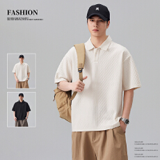 批发实拍2026夏季新款美式潮流提花短袖POLO衫男士休闲宽松翻领上衣