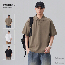 批发实拍2026夏季新款美式复古结构短袖POLO衫男士宽松百搭休闲半袖衫