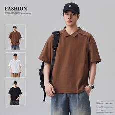 实拍2026夏季新款结构拼接短袖Polo衫男百搭宽松潮流翻领T恤上衣