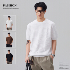 纯色肌理感短袖T恤男2026夏季新款老钱风圆领针织半袖体恤