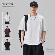 实拍2026夏季新款美式结构圆领短袖T恤男休闲宽松百搭半袖衫