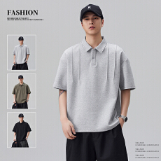 批发实拍2026夏季新款美式潮流设计感短袖POLO衫<b class='q'>男士</b>宽松百搭休闲半袖