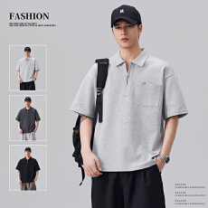 批发实拍2026夏季新款美式半拉链短袖Polo衫<b class='q'>男士</b>宽松廓形百搭休闲<b class='q'>上衣</b>