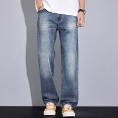 批发实拍2026春夏薄款宽松直筒破洞牛仔裤男九分裤<b class='q'>长裤</b>