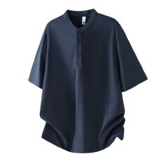 批发实拍2026夏季新款潮牌简约短袖亨利领<b class='q'>POLO</b><b class='q'>衫</b><b class='q'>男</b>款纯色T恤