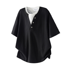 实拍2026夏季新款潮牌美式短袖t恤男假两件圆领半袖体恤