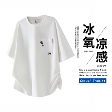 实拍2026夏季潮牌重工刺绣纯棉袖t恤男国潮美式宽松日系休闲T恤