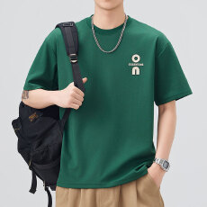 实拍2026夏季新款潮牌印花宽松圆领短袖T恤男