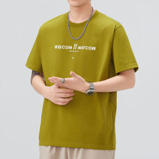 批发实拍2026夏季新款潮牌简约印花圆领纯棉短袖T恤男宽松百搭上衣