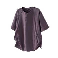 批发实拍2026夏季新款亨利领插肩短袖T恤男士透气抗皱圆领套头上衣