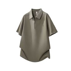 实拍2026夏季新款半拉链Polo衫短袖男翻领体恤百搭重磅日系T恤