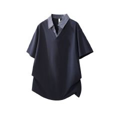 实拍2026夏季新款假两件Polo衫短袖男翻领重磅体恤百搭休闲上衣