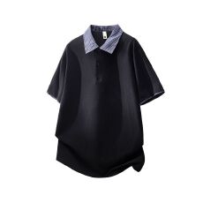 实拍2026夏季新款日系拼接Polo衫短袖男翻领重磅体恤百搭休闲上衣