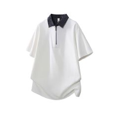 实拍2026夏季新款半拉链Polo衫短袖男翻领重磅体恤百搭简约上衣