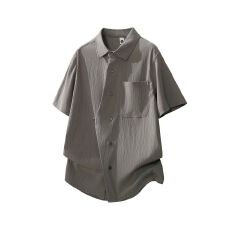 批发实拍2026夏季新款潮牌<b class='q'>不规则</b>设计感短袖衬衫男士日系五分袖衬衣