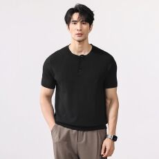 批发夏季老钱风短袖体恤衫男2026夏季新款半袖针织衫<b class='q'>日系</b><b class='q'>复古</b>纯色