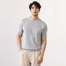 批发实拍2026夏季针织衫老钱风短袖T恤男新款半袖体恤衫<b class='q'>日系</b><b class='q'>复古</b>潮