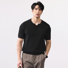 批发实拍2026夏季新款老钱风针织<b class='q'>衫</b>短袖T恤男新款日系复古套头体恤