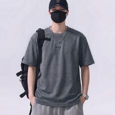 批发实拍2026夏季新款潮流短袖t恤男宽松百搭纯棉弹力圆领体恤