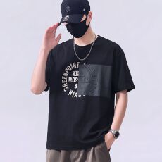 实拍2026夏季新款潮流拼接立体印花短袖t恤男宽松百搭圆领体恤