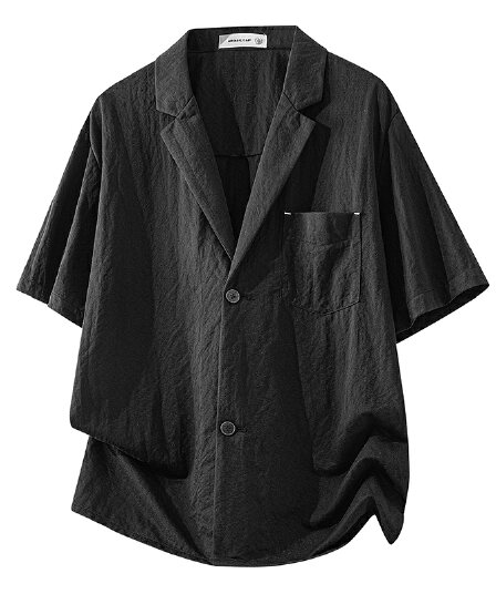실사 여름 새로운 oversize 프로필 모양 정장 칼라 반소매 셔츠 질감 센스 도루 가을 센스 주머니 맨위