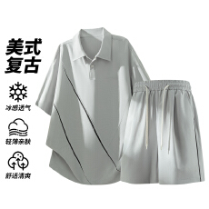 批发拍夏季新款翻领半纽扣Polo衫+短裤两件套简约通勤百搭休闲套装