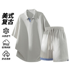 批发实拍夏季新款休闲运动套装男Polo衫+短裤两件套简约通勤百搭套装