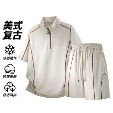 批发实拍夏季新款休闲运动套装立领半拉链T恤+短裤两件套简约通勤百搭