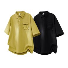 批发实拍2026夏季新款短袖POLO衫男泡泡格宽松<b class='q'>潮</b>牌休闲日系翻领T恤