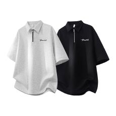 批发实拍2026夏季新款短袖Polo衫男曼巴棉半拉链短袖翻领重磅宽松t