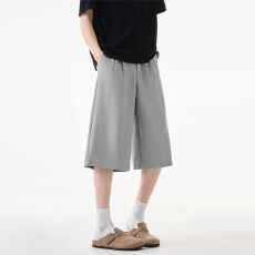实拍2026夏季新款七分西裤潮牌宽松高级感褶皱直筒阔腿休闲短裤男