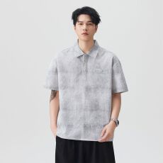 批发实拍2026夏季新款美式复古冰丝凉感衬衣男款痞帅印花<b class='q'>短袖</b>衬衫男